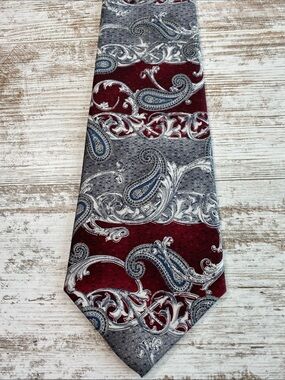Stafford Silk Tie Burgundy Gray Paisley Wide 4.25” Vintage Style Necktie